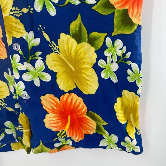 Hukilau Fashions Honolulu Hawaiian Shirt Button Up Vintage Mens Blue Orange - Picture 9 of 9
